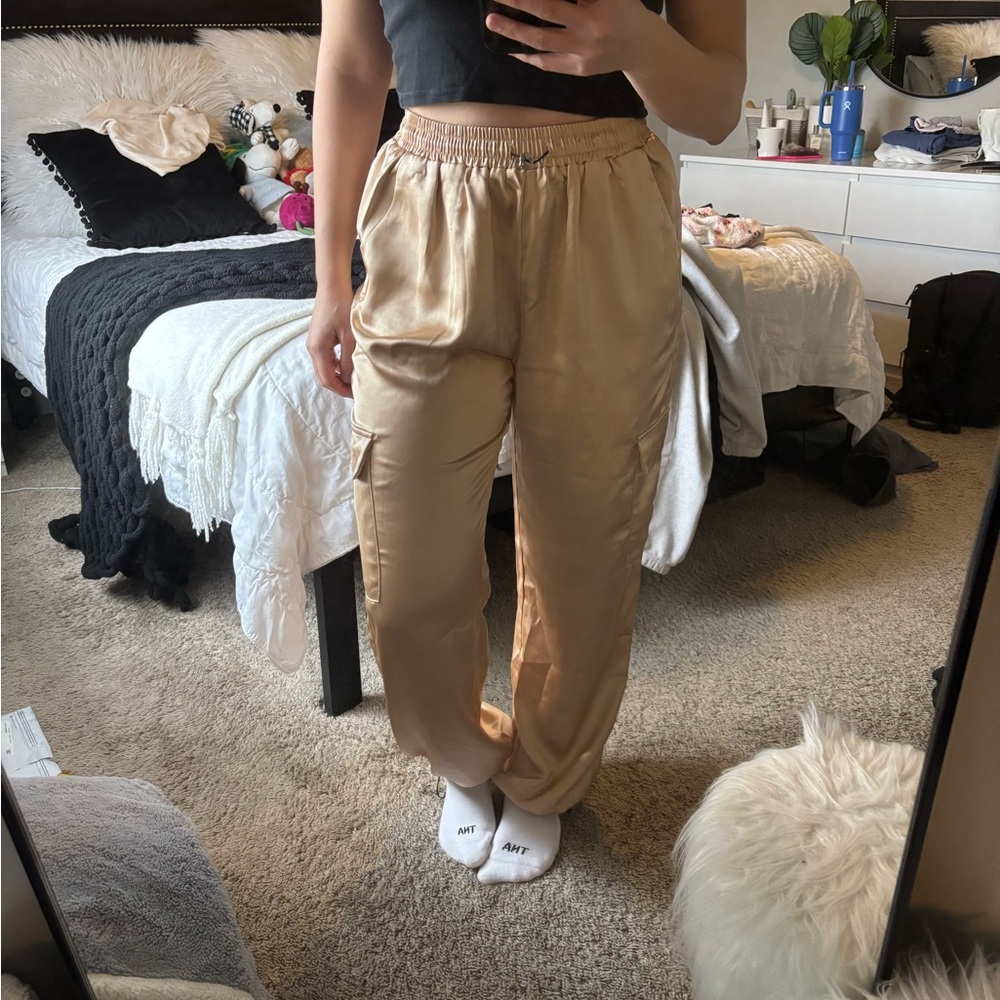 Revolve (Superdown) Champagne Satin Cargo Joggers!